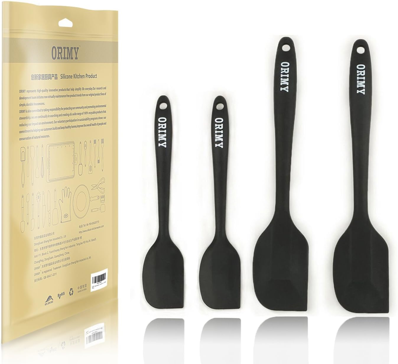 Flexible Silicone Spatula Set of 4 Black - Heat Resistant Silicone Spatulas, Stainless Steel Core Coated In Non-Stick and Dishwasher Safe Rubber - Black Kitchen Accessory Gadgets