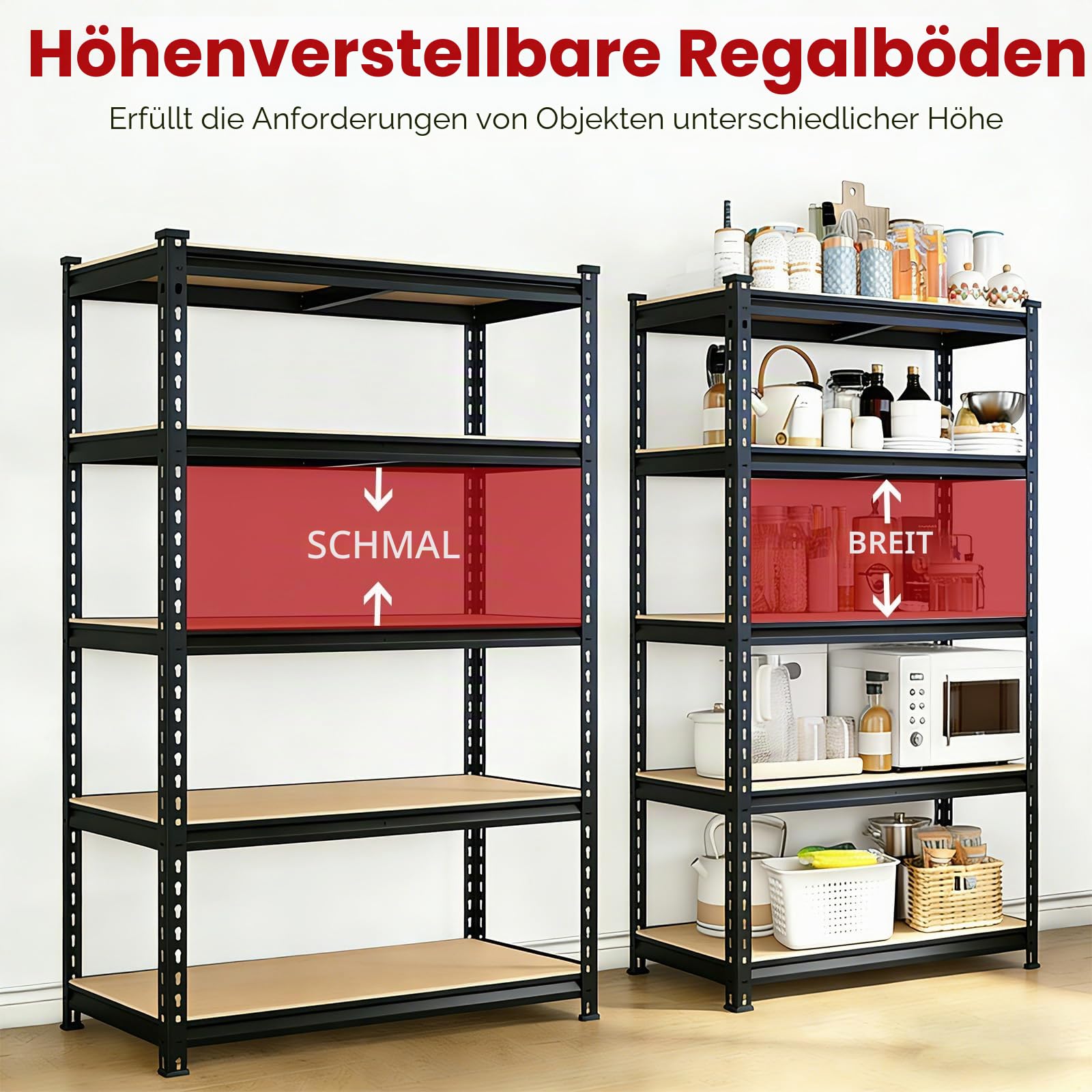 Schwerlastregal mit 5 Ebenen, multifunktionales Metall-Garagenregal, hohe Tragfähigkeit, Lagerregale für Garage, Lager, Keller, Werkstatt und Heimlagerung
