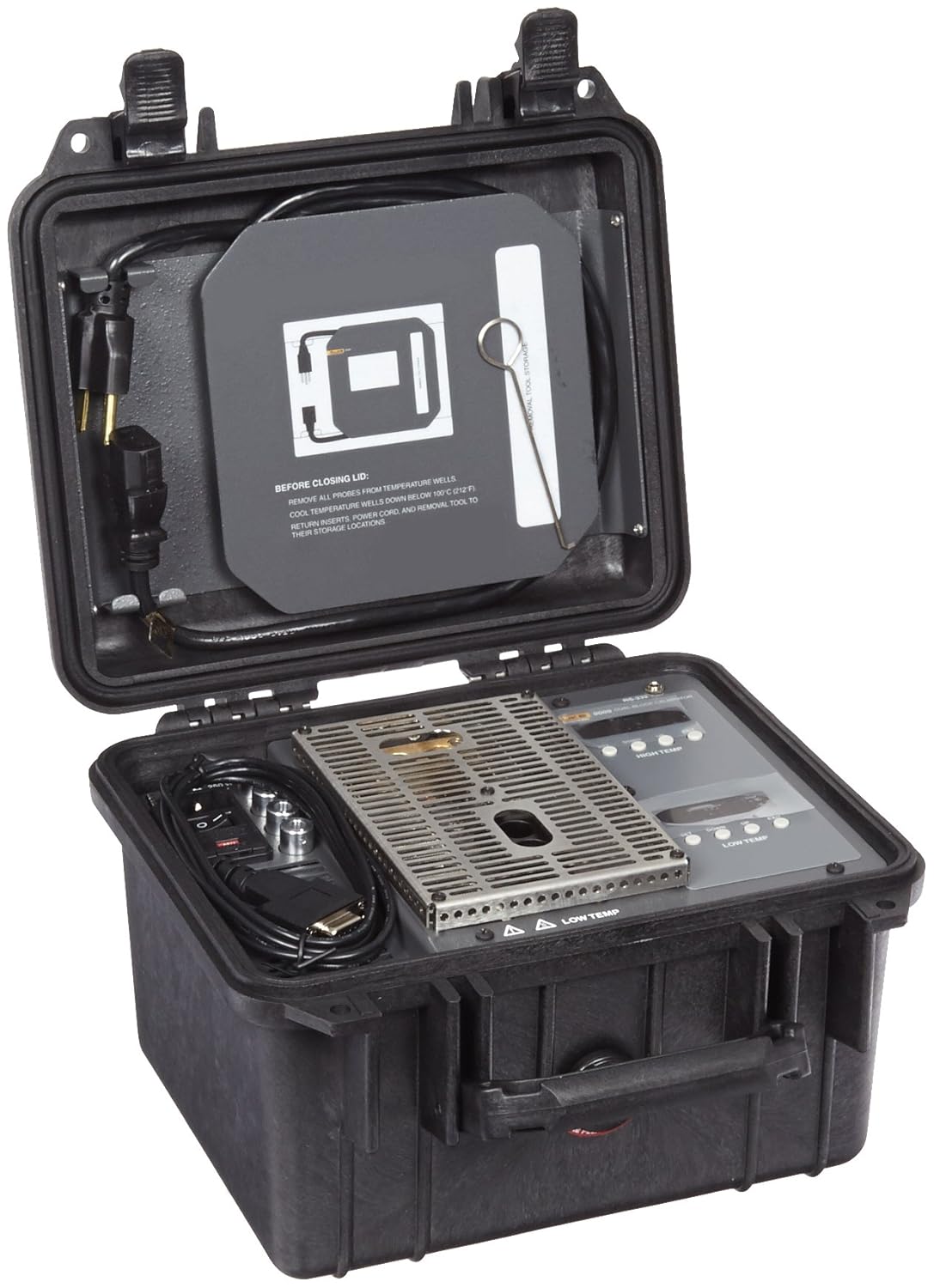 Fluke Calibration 9009-B-156 Industrial Dual-Block Thermometer Dry-Well Calibrator with Two 1/4" and Two 3/16" Inserts, Black Case, 110V, 50/60Hz