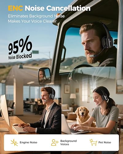 Miniatura 2 de Trucker Bluetooth Headset, Wireless Headset with Mic for Work, Upgraded V5.3 Dual Noise Cancelling Microphones, Mute Button, Multipoint, 53H
