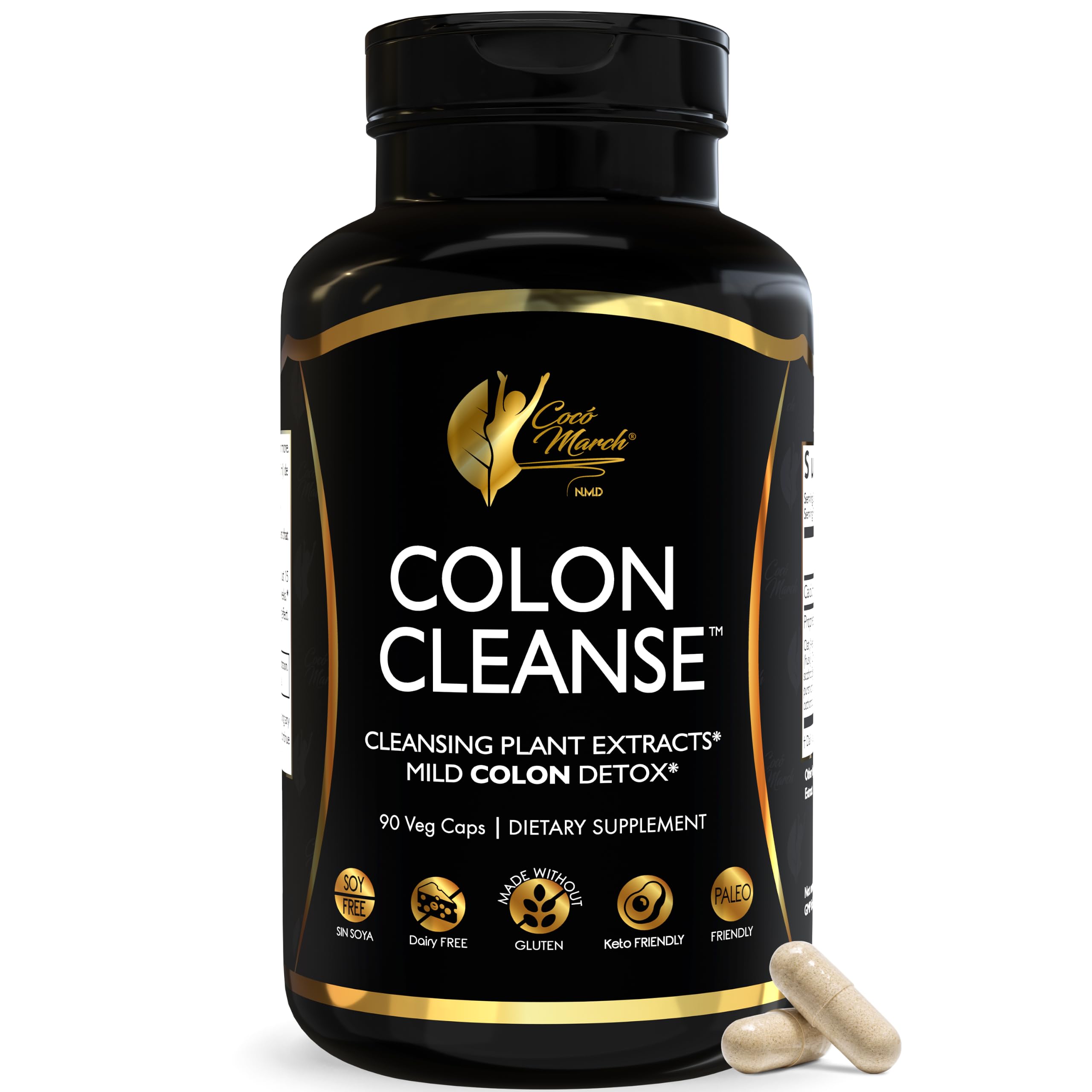 Cocó March N.M.D Colon Cleanse – Fiber Supplement with Probiotics for Digestive & Gut Health Support for Women & Men – Gluten Free, Dairy & Soy Free, Keto Friendly – 15 Day Cleanse, 90 Veg Capsules