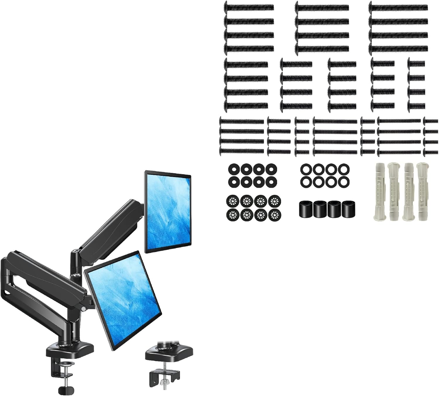 MOUNTUP Dual Monitor Mount &Hardware Kit, M4 M5 M6 M8 TV Screws, Spacers, Washers and Concrete Wall Anchors for TV/Monitor Mounting