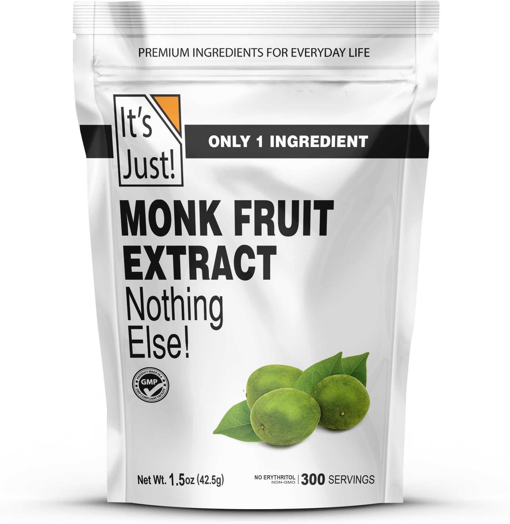 It's Just! - 100% Monkfruit Extract Powder, Keto Friendly Sweetener, Monk Fruit, Sugar-Free, Non-GMO, Non-Glycemic (25% Mogroside V, 1.5oz / 42g)
