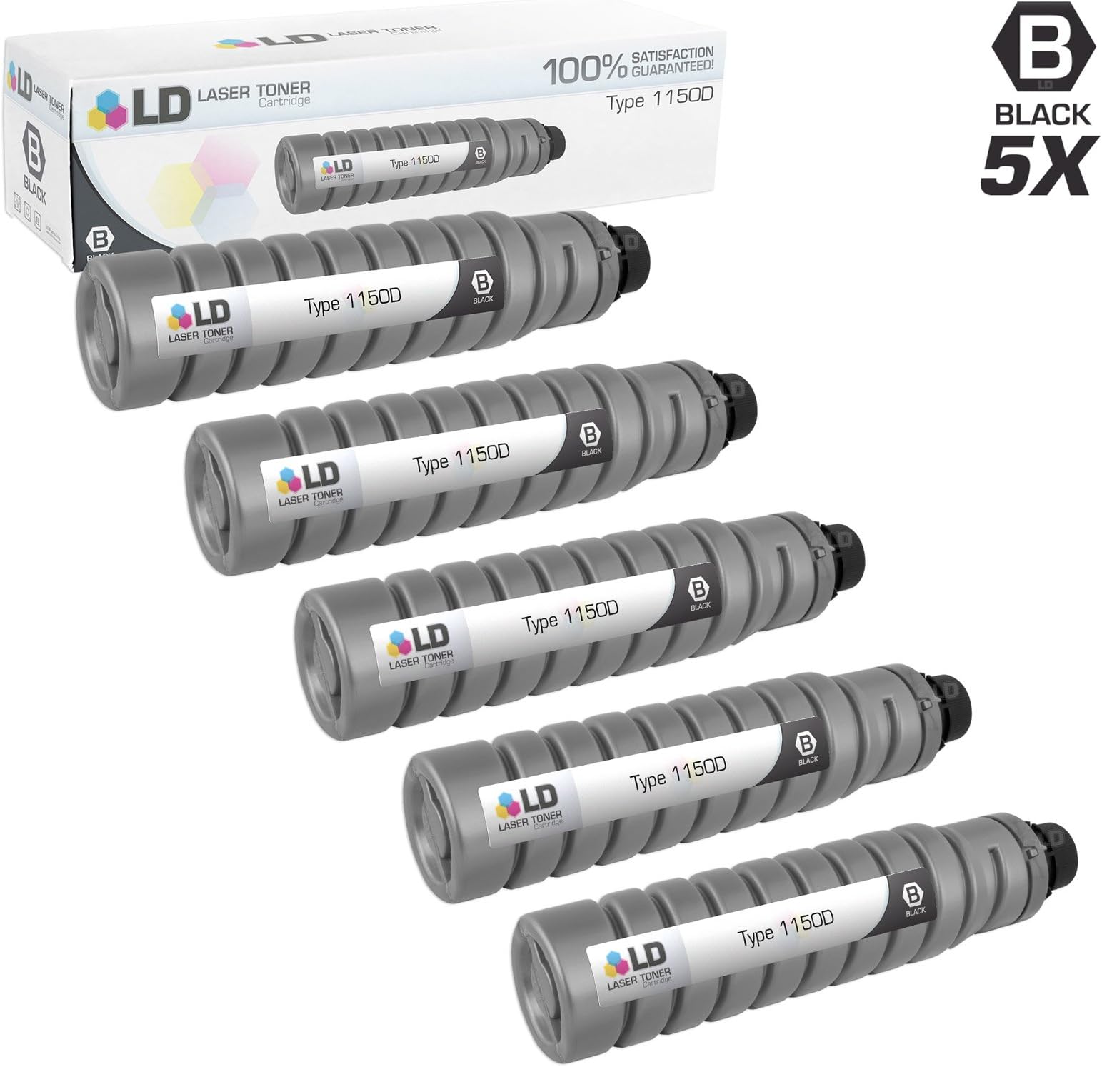 LD Compatible Toner Cartridge Replacement for Ricoh 885257 Type 1150D (Black, 5-Pack)