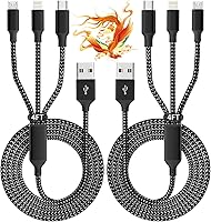 IDISON 3-in-1 Multi Charging Cable 2Pack 4FT Nylon Braided USB Charger for iPhone 17/16/15, Samsung Galaxy, Google Pixel, Type-C Micro USB Universal Cord