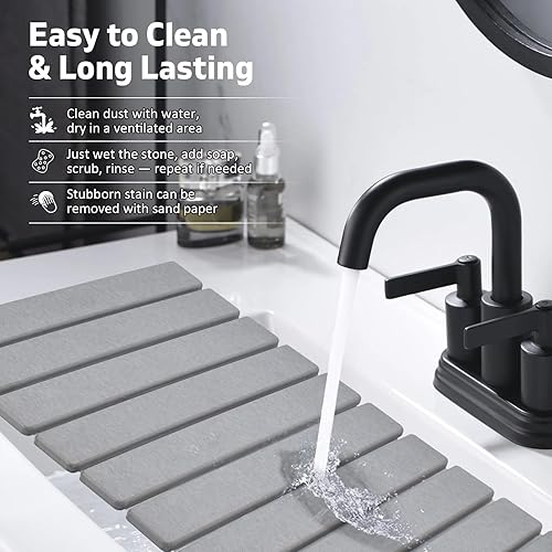 Vista 6 de Tapete grande de secado de platos de piedra para encimera de cocina, 24 x 16 pulgadas, tapete plegable de secado rápido de platos, tapete de tierra