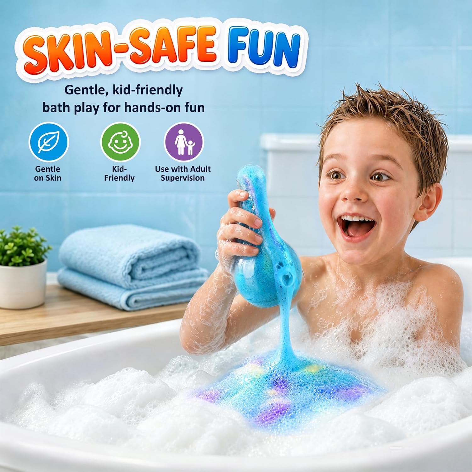 Bath Bombs for Kids, Bubble Bath Potion Foam Toys Kit, 4 Pack Nontoxic Colorful Fizzes Eruption Fun Science Birthday Gifts for Ages 3-8 Boys Girls Toddlers