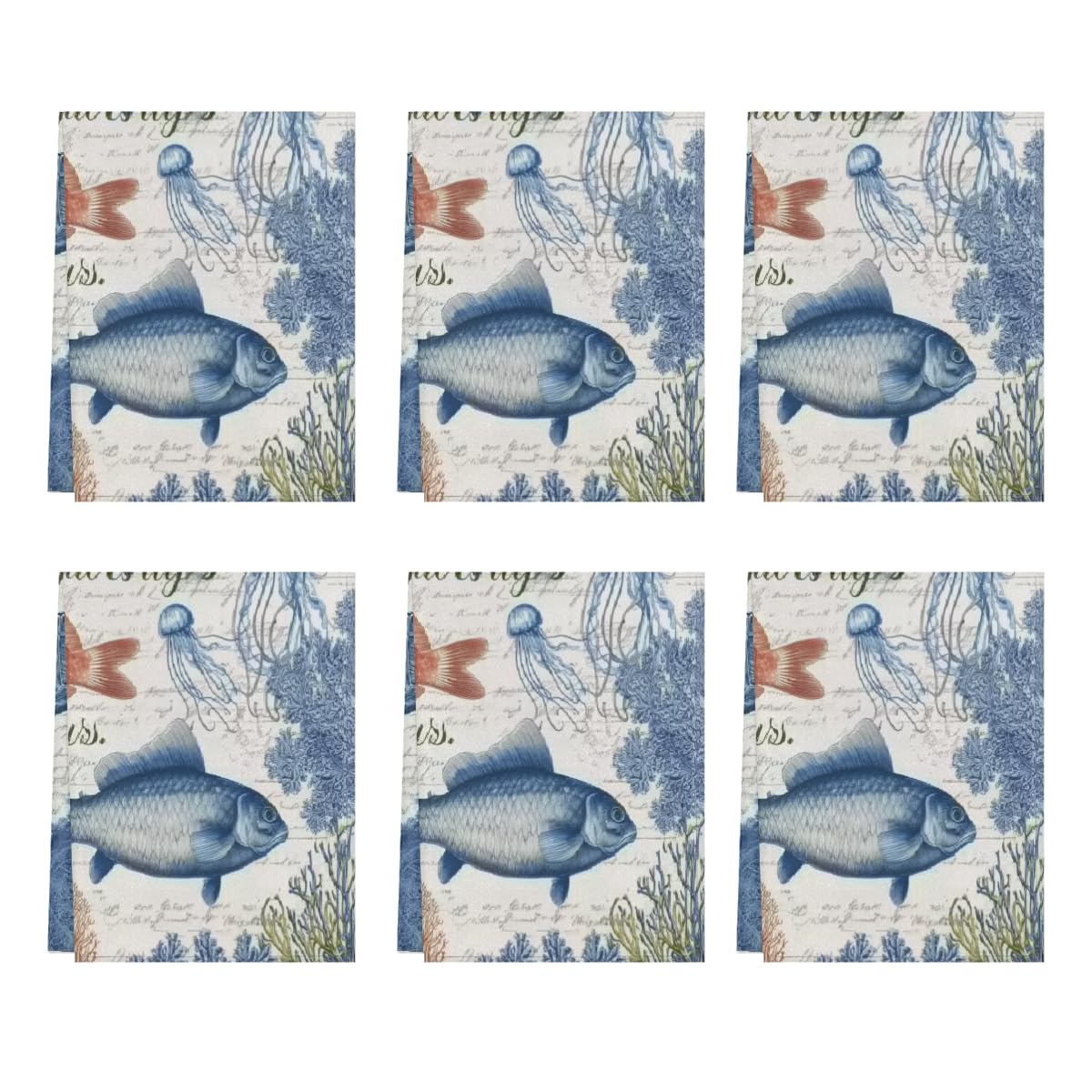 Torchon de cuisine anti-odeur en microfibre à séchage rapide motif animaux marins x6