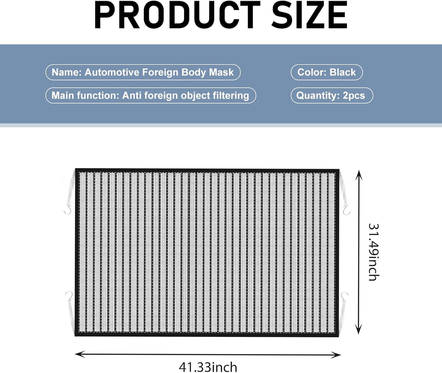 Shakas 2 PCS Car Grille Net, Dustproof Front Grill Engine Protection Net, High-density Anti-clogging Radiator Tank Cover with Hook, Universal for Most Cars Portable Foldable Accessories (Black)