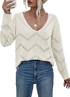 Women's Crochet Sweater Top Hollow Out Long Sleeve Pullover Tops Fall Outfits Fashion 2025