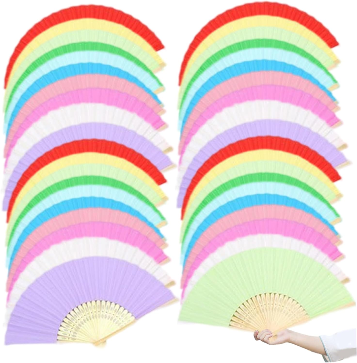 40Pcs Paper Fans, Foldable Hand Fans Bulk with Bamboos, Exquisite Hollow Pattern DIY Crafts for Wedding, Party, Home, School Paper Handheld