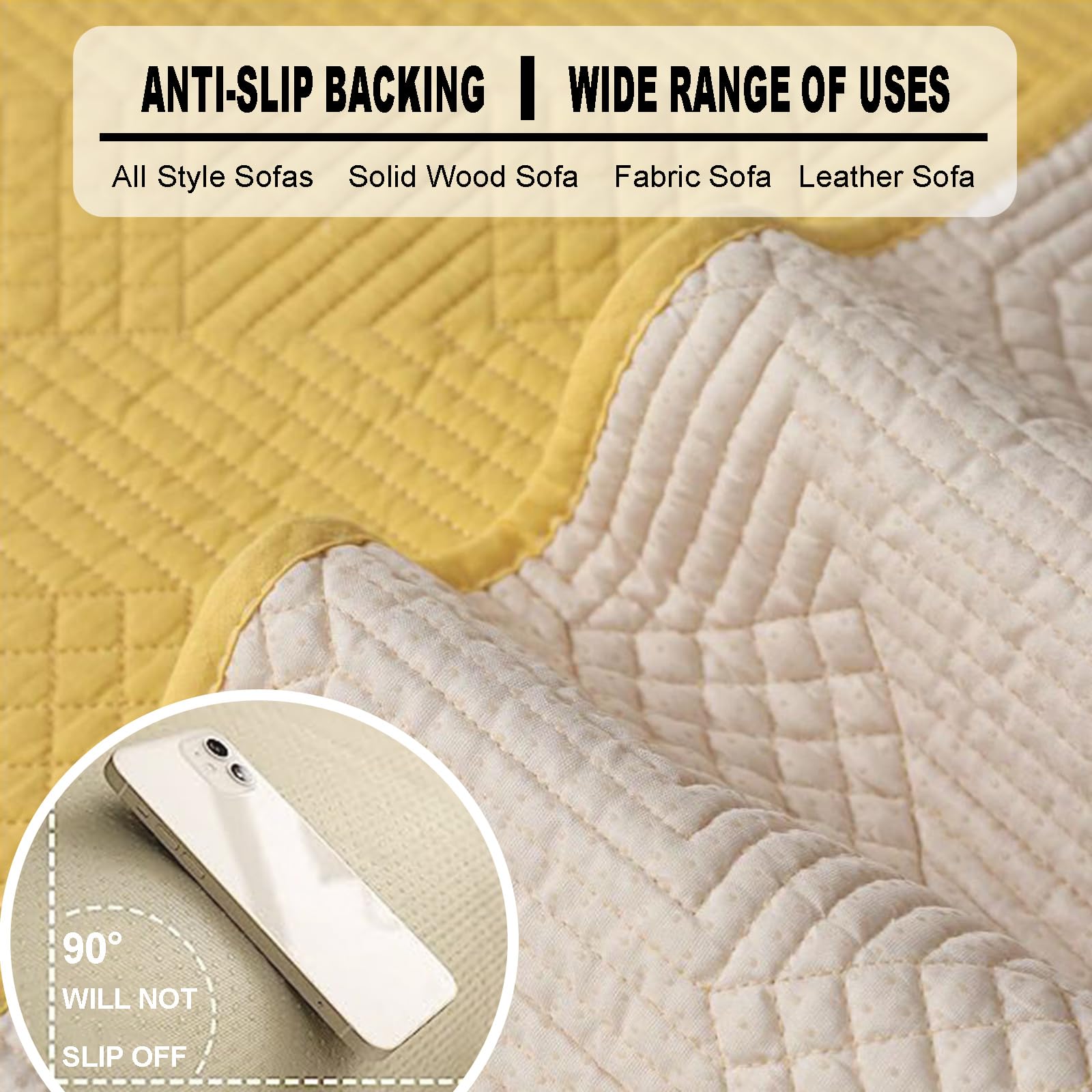Copridivano In Cotone Antiscivolo Con Retro In Gomma, Modulo Rettangolare 70x70 Cm Grigio, Per Divani Angolari E A L