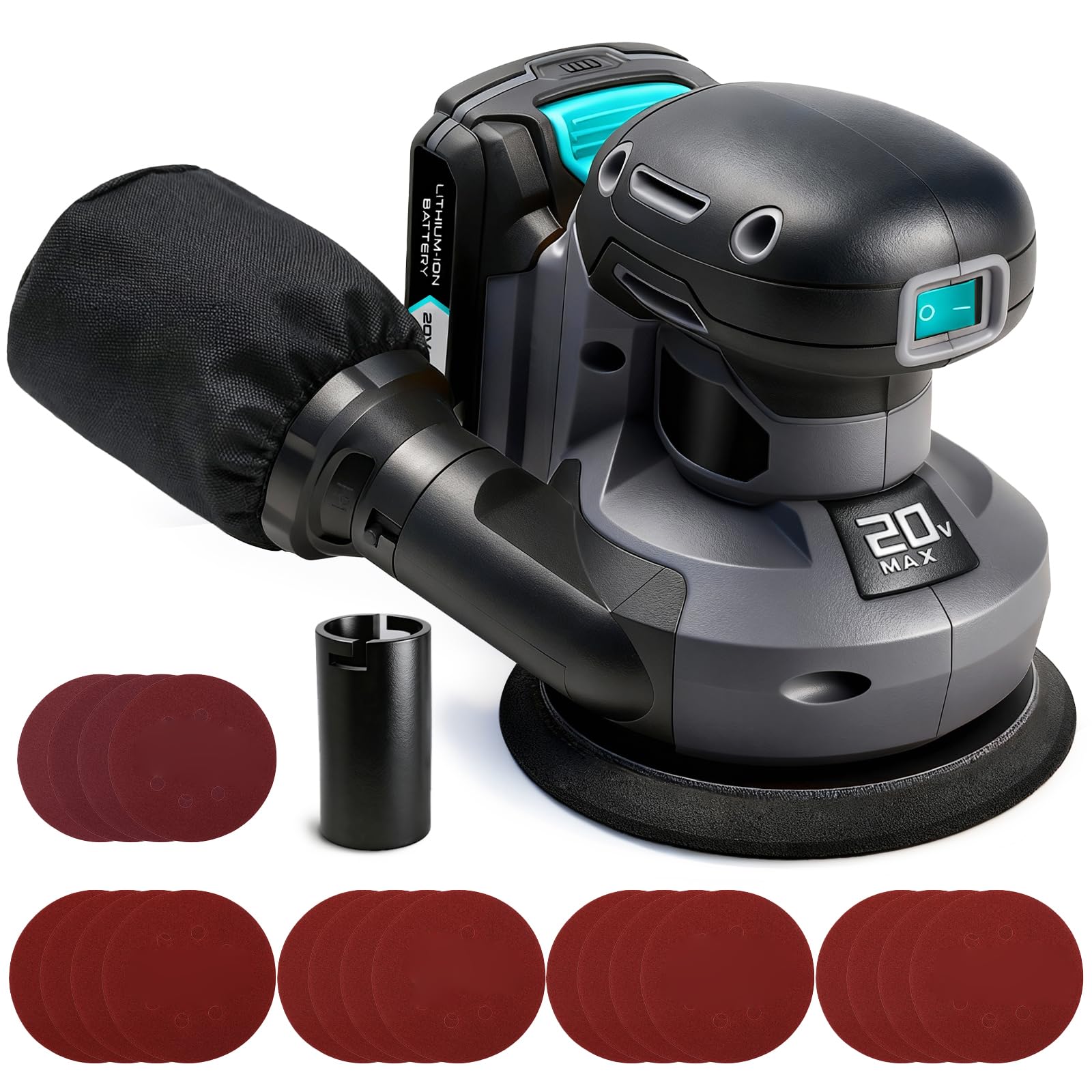 20V Cordless Random Orbital Sander 125mm, Electric Hand Sander for Wood, 6 Variable Speeds, with 2.0A Battery & Charger, 20 Sanding Papers, Power Tools for Home Improvement, Polishing Wood & Wall