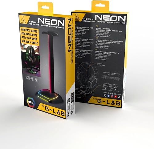 THE G-LAB K-Stand Néon RGB HUB - Headset Holder with LED Lighting | RGB Headphone Holder with On/Off Button, Choice of Colours & USB-A/USB-C Ports | Gaming Accessories & Gift Idea for Gamers - 8