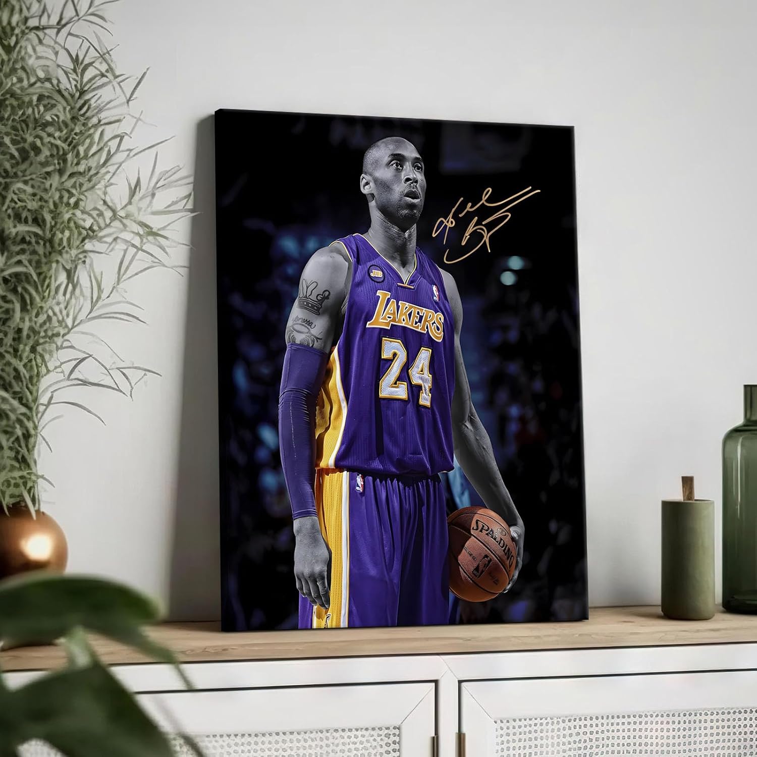 Kobe Bryant Canvas Wall Art Decor - 11X14 inch Iconic Los Angeles Lakers No. 24 Basketball Artwork with Autograph Style Print, Inspirational Sports Canvas for Home, Office or Gym Wall Decor