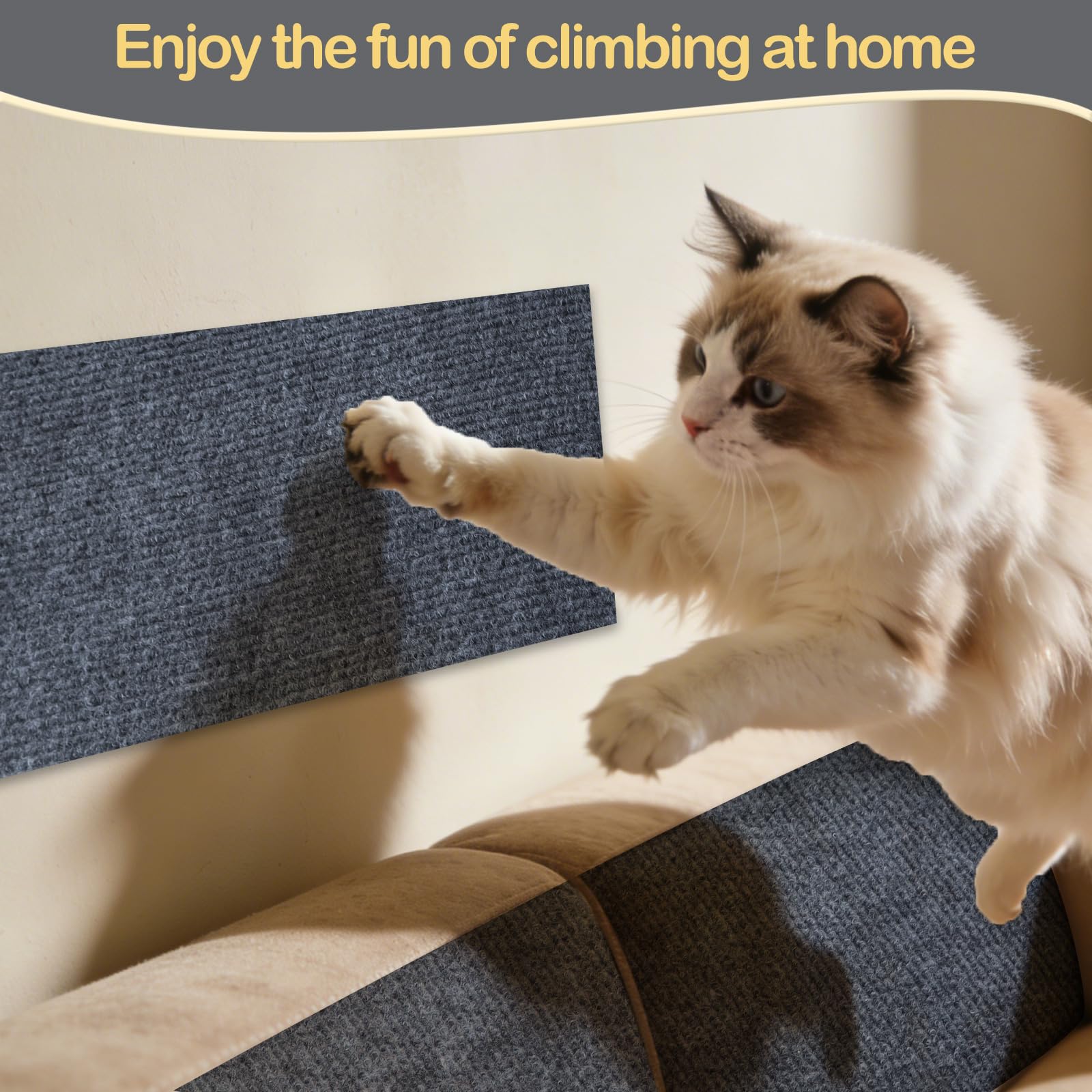 Alfombra Rascador para Gatos Autoadhesiva (200x30cm), Protector Sofá Gatos Antiarqueo Gris Oscuro, Tapete de Escalada DIY Recortable para Pared, Muebles y Repuesto de Árbol de Gato (Grosor 4mm)