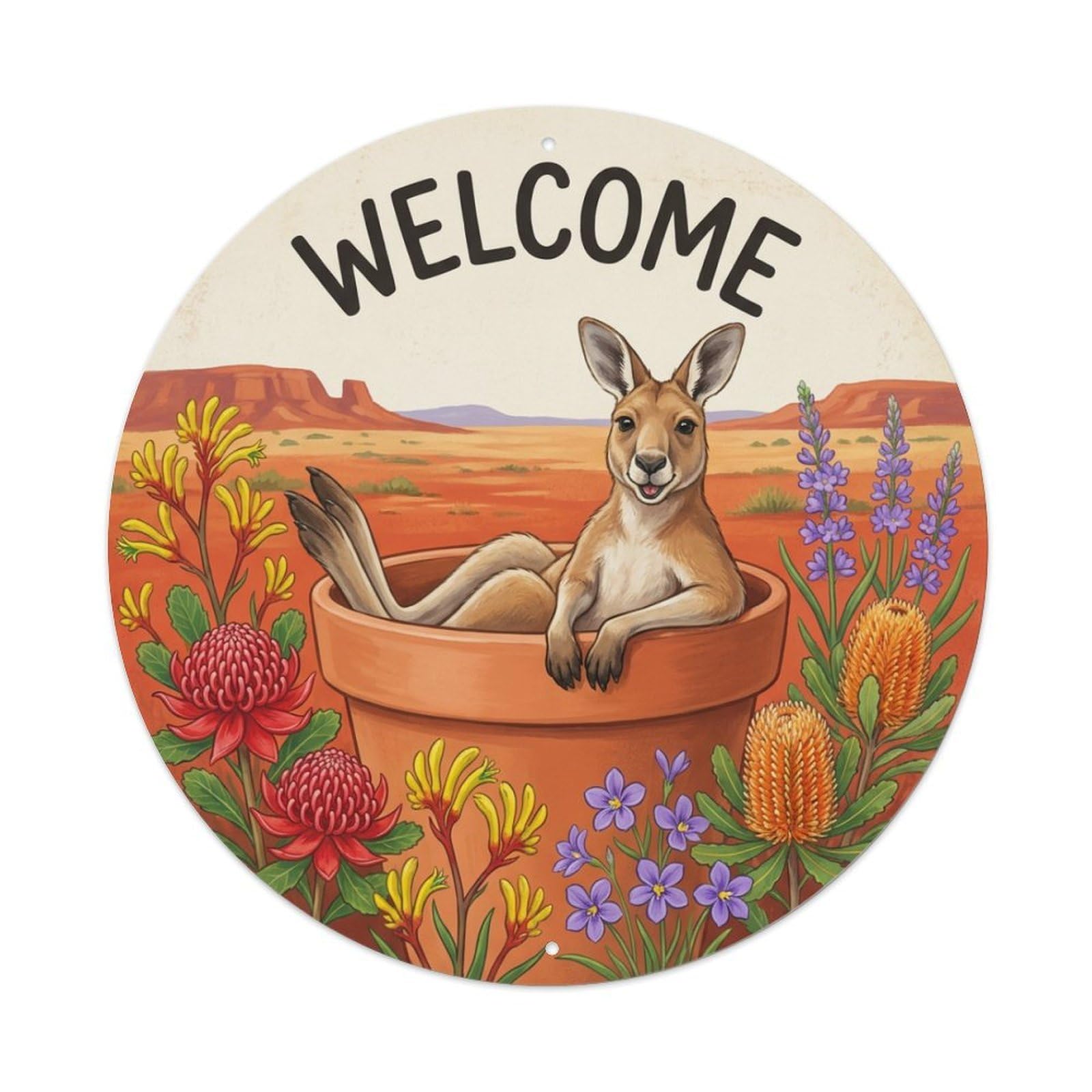 Metal Tin Sign Welcome Kangaroo Outback Bloom