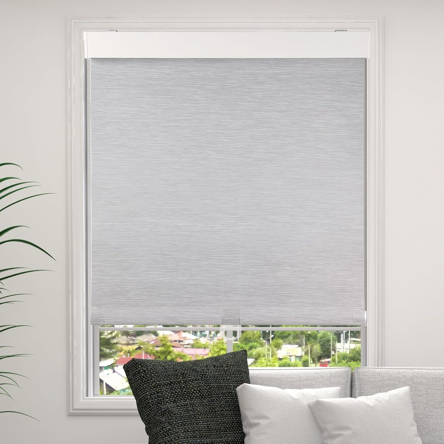 OCTO Cordless Blackout Roller Shades for Indoor Windows,Free-Stop Shade with Valance,Thermal Insulated Woven Fabric,UV Protection,Blinds for Home,Office,Easy to Install(72" H x 33" W, Grey)