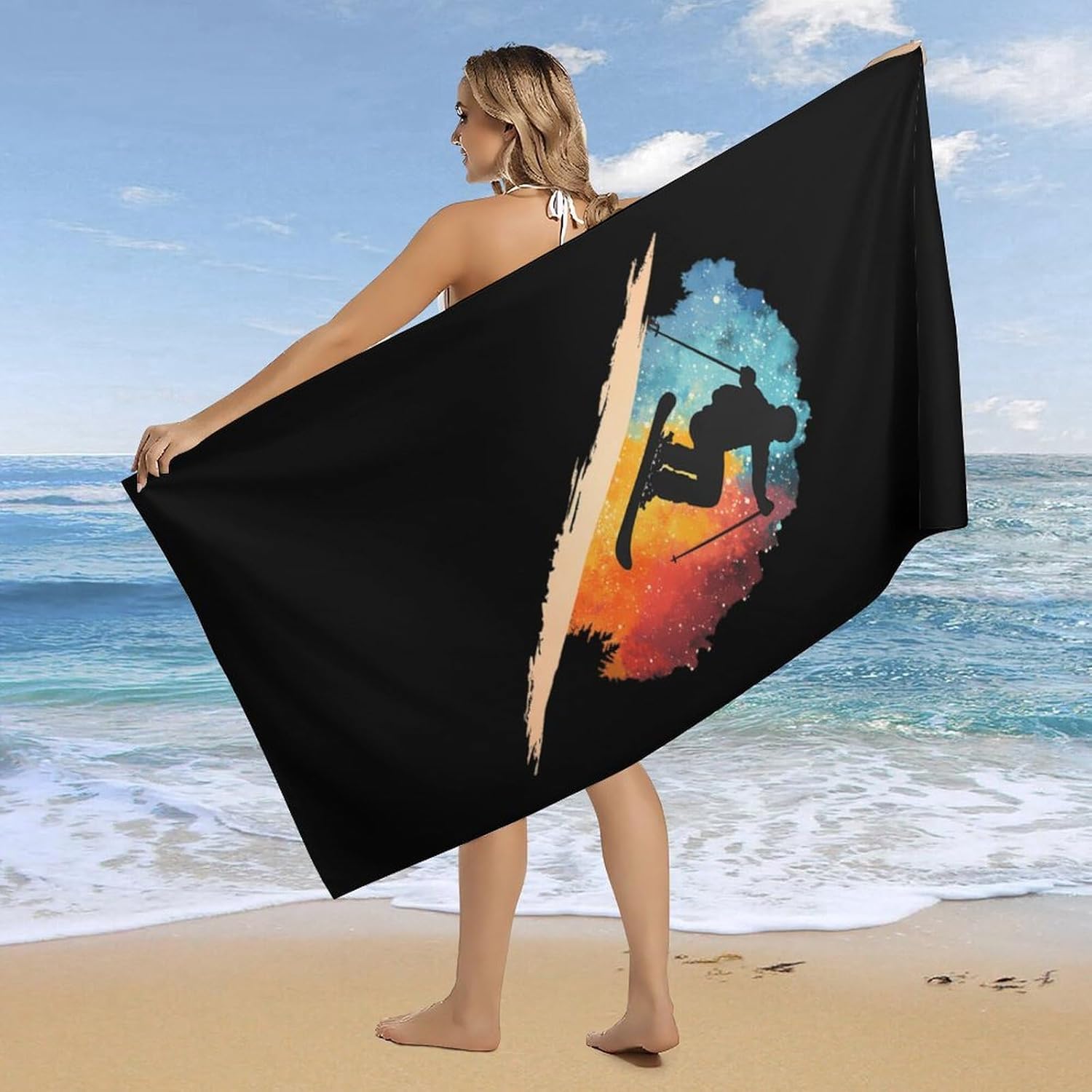 Galaxy Skiing Skier Beach Towels Oversized Jumbo Large Yoga Bath Towel for Pool Yoga Swim Body 160x80cm
