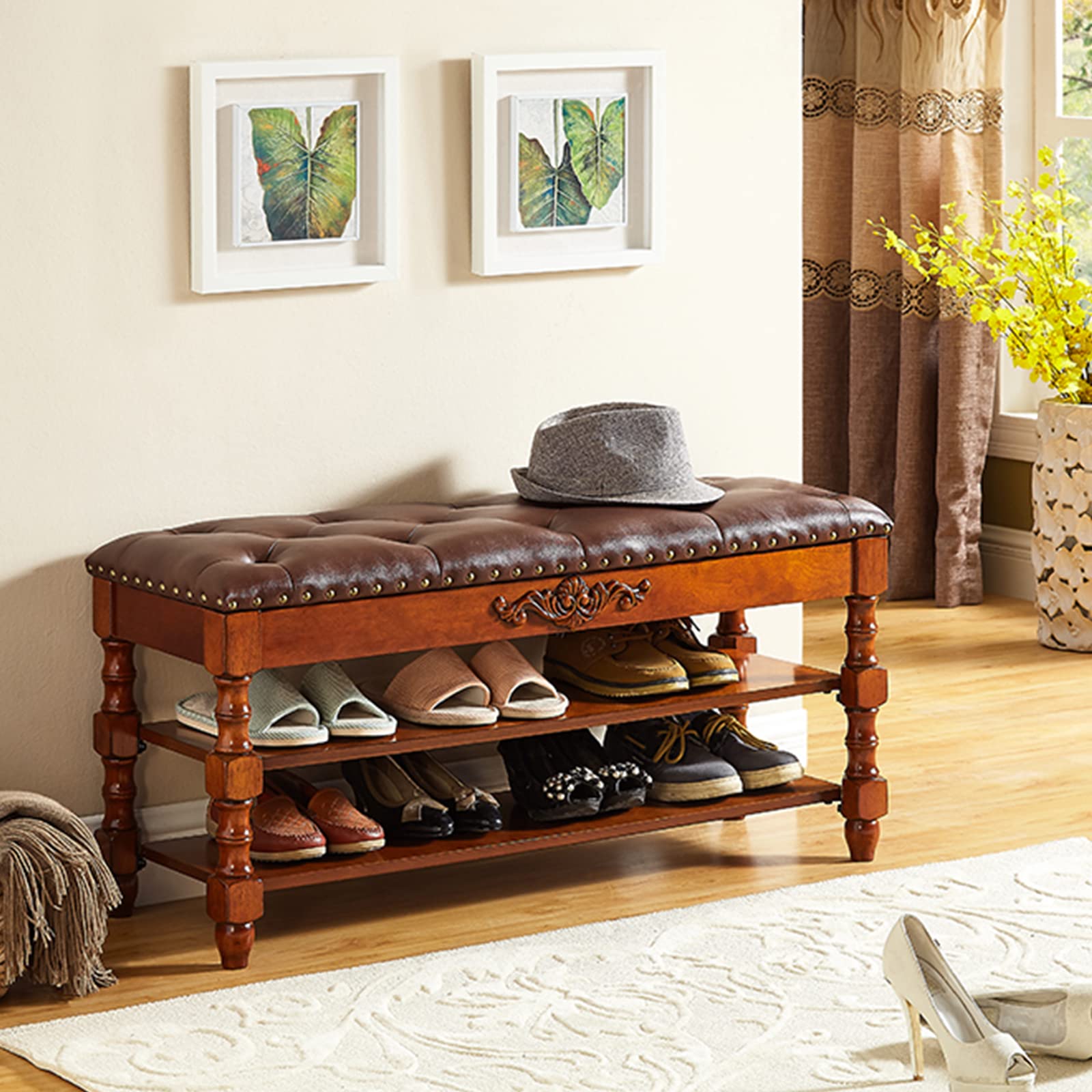 LVB Panca Da Ingresso Con Contenitore – Legno E Metallo, Finitura Noce – 119,7 X 35,5 X 45,7 Cm