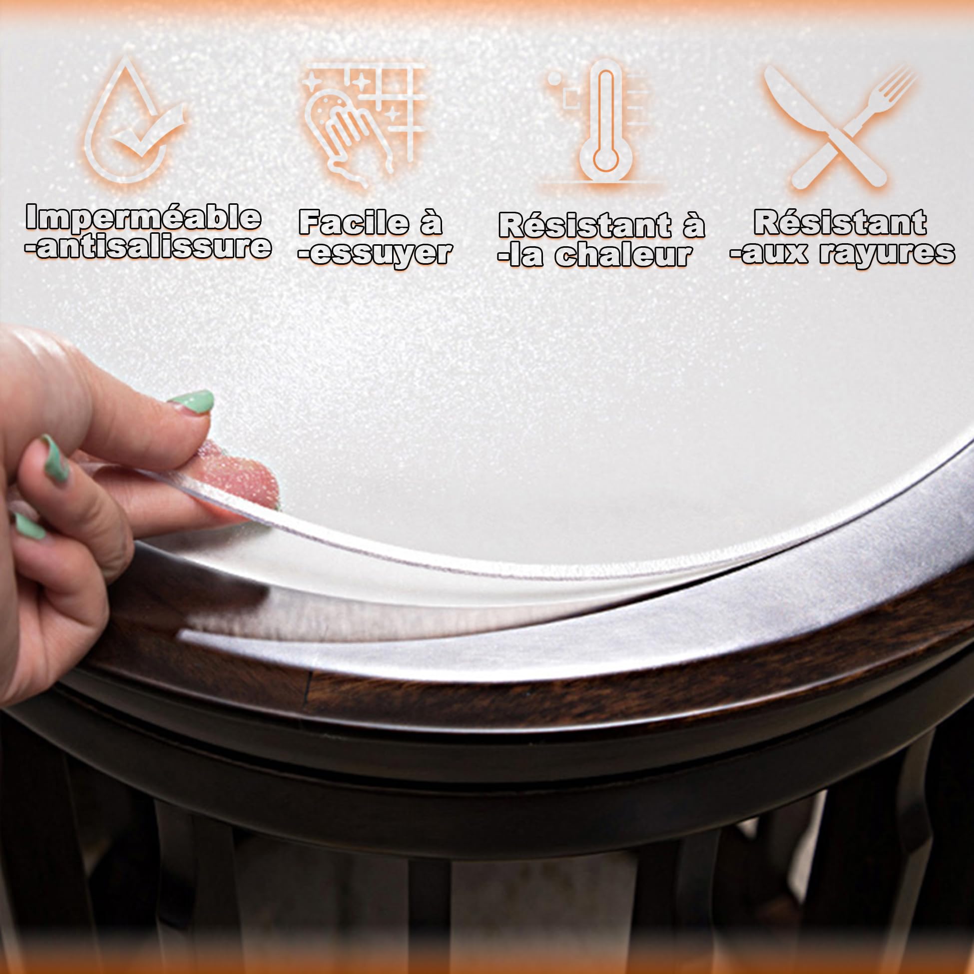 82cm Nappe de Table Ronde Mat Transparente, Étanche, Version améliorée, Conception Biseautée à 65 °Nappe Ronde Toile Cirée, Nappe Ronde Exterieure pour Jardin/Camping, Matt 3mm