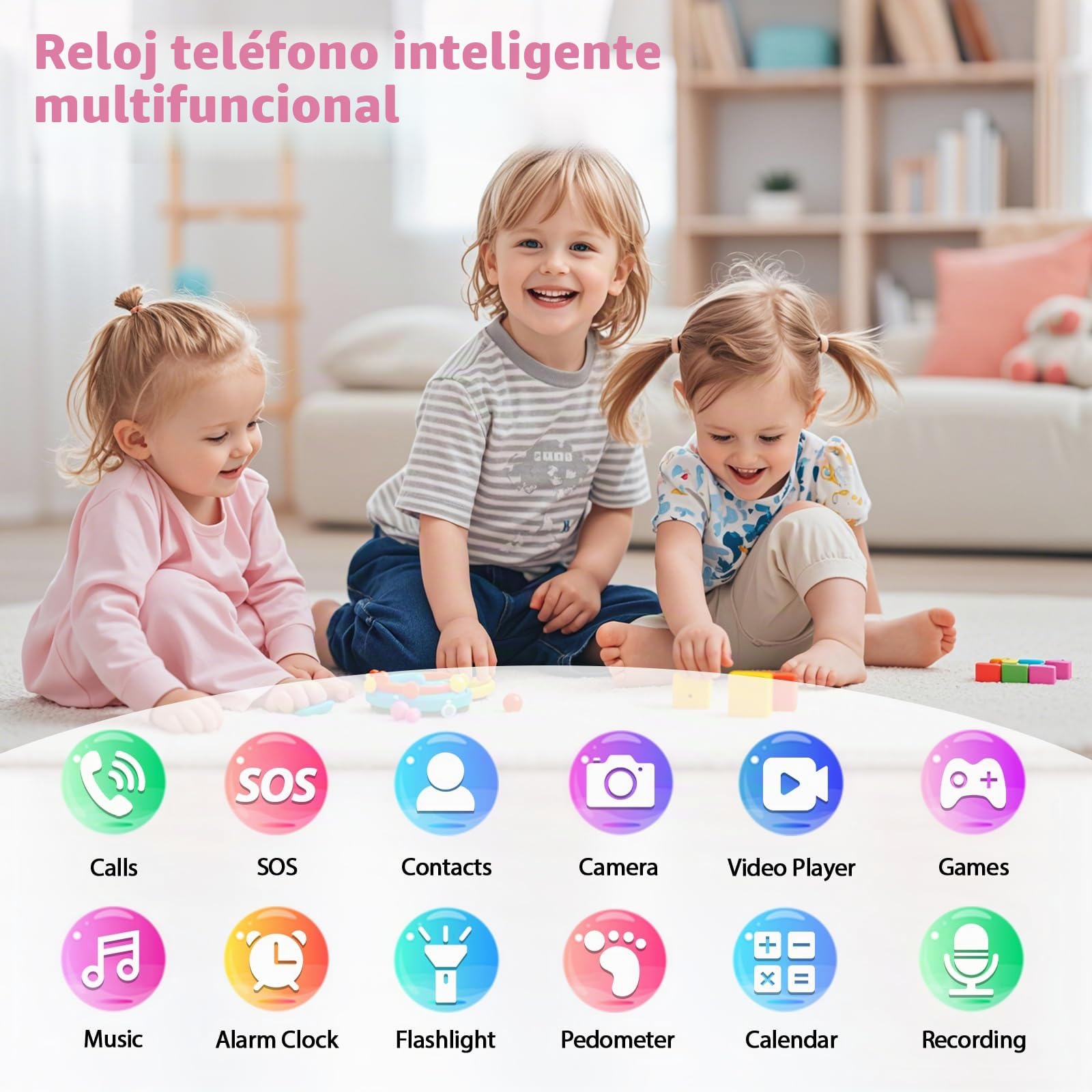 PTHTECHUS Smartwatch Niños, Reloj Inteligente niño con 13 Juego, podómetro, Cámara, Grabación de vídeo, Música, SOS, Linterna, Despertador, Reloj Teléfono para Niños y Niñas 4-12 Años (Rosa)