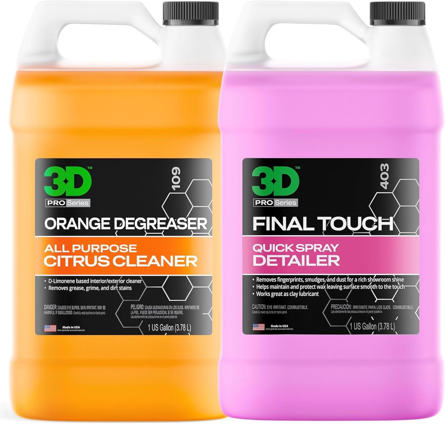 3D Orange Degreaser & Final Touch Quick Detail Spray – Multi-Surface Cleaner & Instant Gloss Finish – 1 Gallon Each