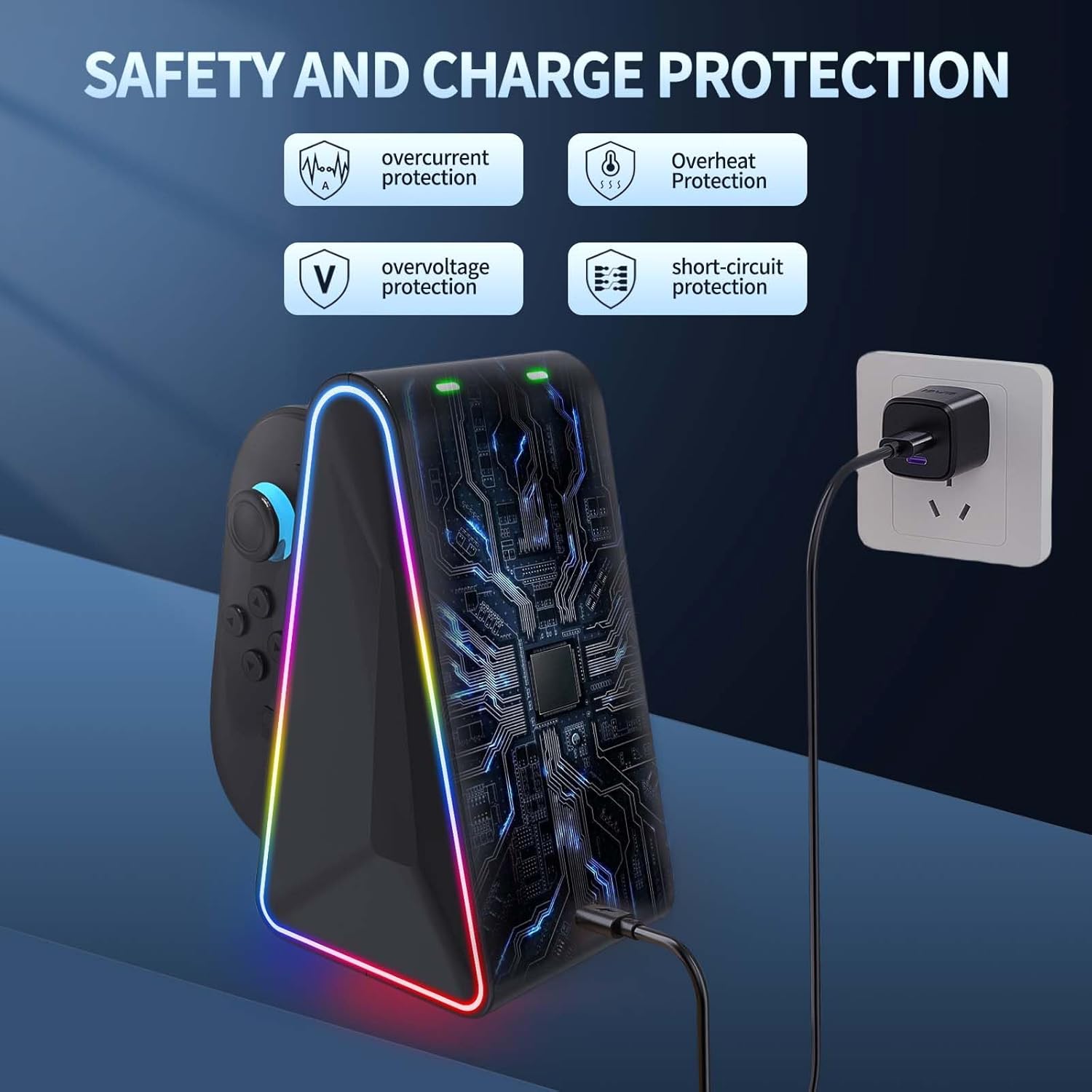 Charging Dock for Nintendo Switch 2 for JoyCon 2, 4-in-1 Dual Direction Magnetic Fast Controller Charger Station with 9 RGB Light, Joypad 2 Controller Charging Docking Station with LED Indicator, Overcharge Protection - Image 5