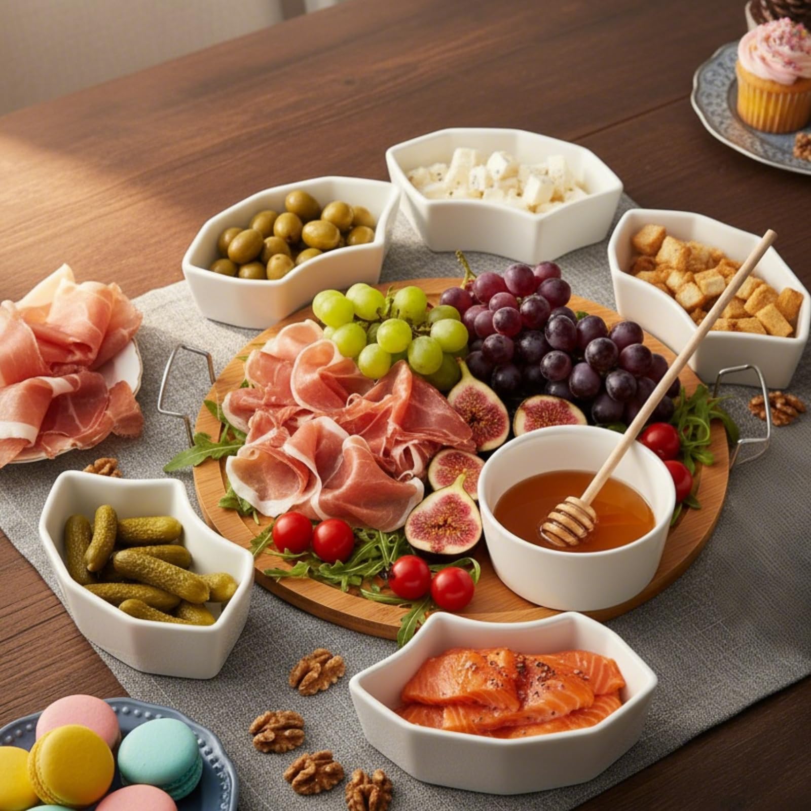 ZENFUN Plateau de Service et Plateau de 27,9 cm avec Plateau en Bambou, 6 Compartiments Amovibles, pour Frites, Fruits, Condiments