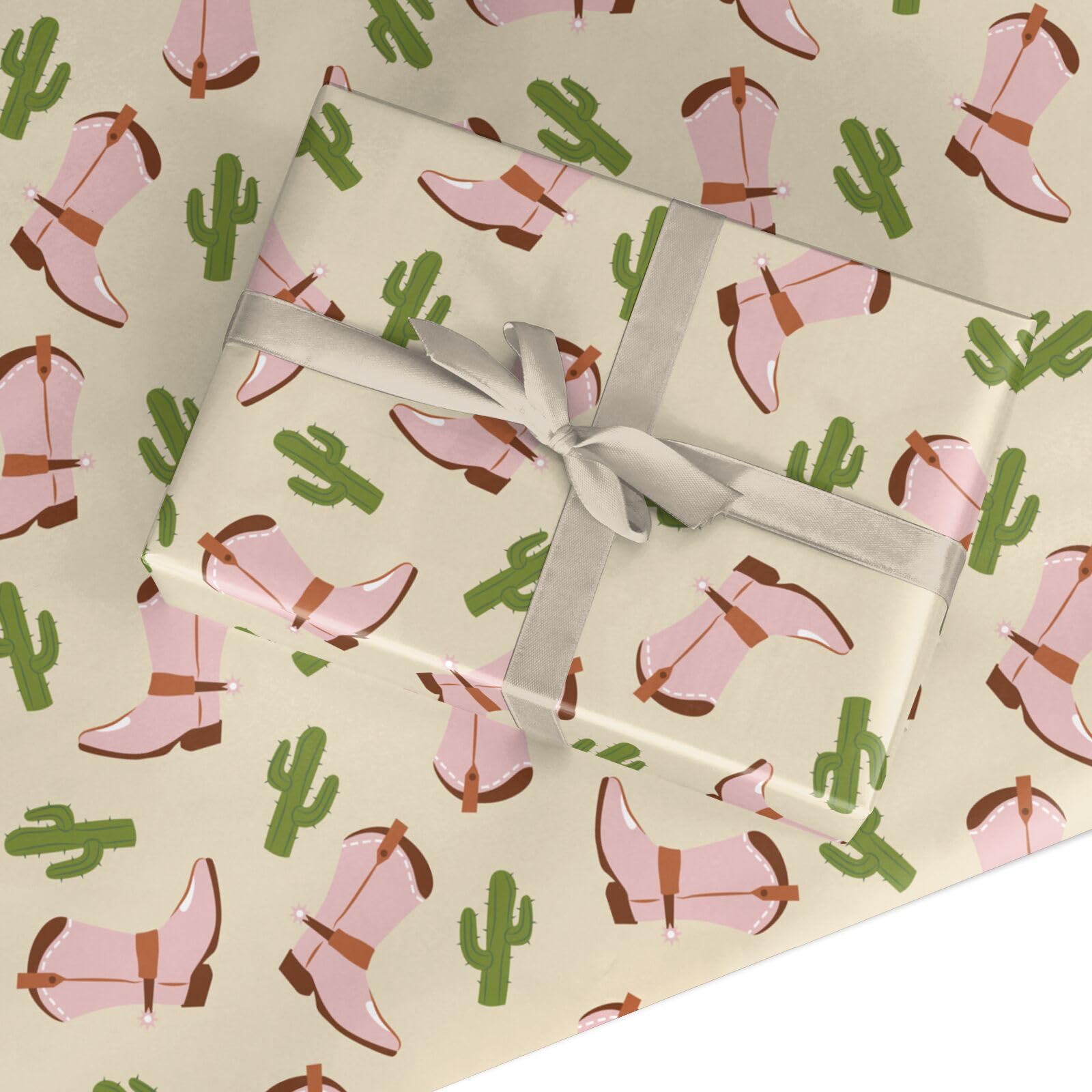Cowgirl Birthday Wrapping Paper – Western Rodeo Design with Boots, Hats & Horseshoes Gift Wrap – For Women, Girls, Saloon Parties, Christmas – Recyclable by Dyefor - 2 Sheets (50 x 70cm)