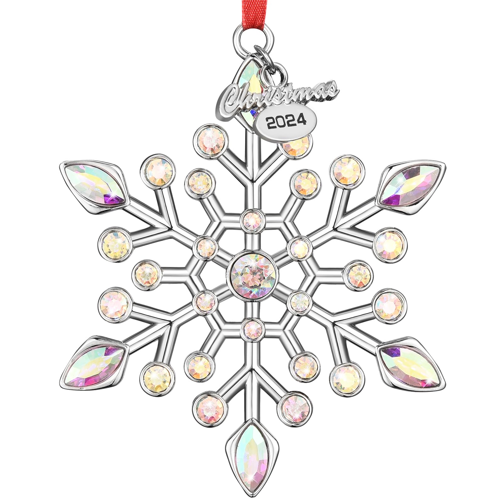 VenhooChristmas Snowflake Ornaments 2024 Decorations Metallic Hanging Rhinestones Glitter Snow Flake Christmas Tree Decorations Indoor for Winter Home Window Room Door-Silver