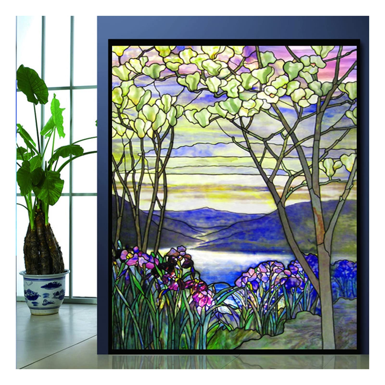 Siunwdiy Stain glass window films, Window Decal,Vinyl Stained Glass Film, Stained Glass Window Film for Bathroom Shower Door Heat Cotrol Anti UV,16,60x90cm(24"x36")
