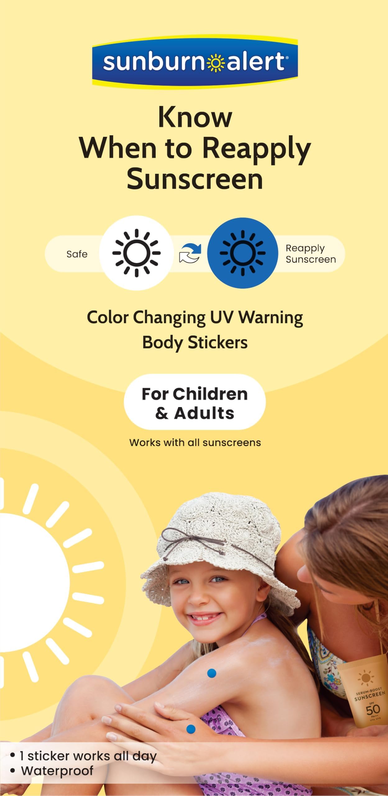 UV Detection Body Stickers - Know when to reapply sunscreen/Patented & Made in USA
