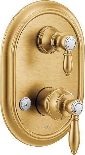 Moen UTS4311BG Weymouth M-CORE Serie 3 - Moldura de ducha de 2 manijas con válvula de transferencia integrada, requiere válvula, oro cepillado