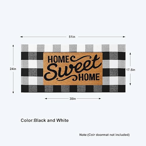 Vista 2 de Tapete Kimode de algodón, a cuadros, color negro y blanco, lavable, para porche, entrada, cocina