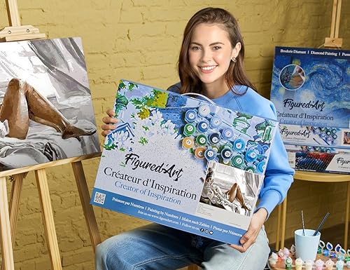 Vista 418 de Figured'Art - Juego de pintura por números, lienzo enrollado sin marco, para manualidades, para adultos, 16 x 20 pulgadas, jarrón de peonías