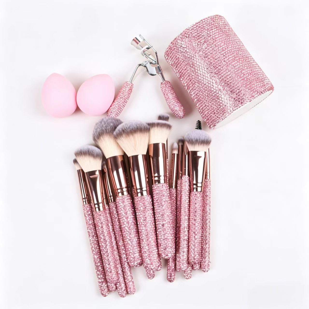 Professional Makeup Brush Set Gift Box 23 piece set, shiny diamond handle, powder brush, contour brush, cosmetic brush eye shadow brush (plata)