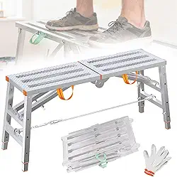 Andaime PortáTil DobráVel em açO com Ajuste de Altura em 4posiçõEs,Suporte ReforçAdo,Capacidade de Carga de 454kg com Tela de Arame Antiderrapante para DoméStico,Trabalhos Externos