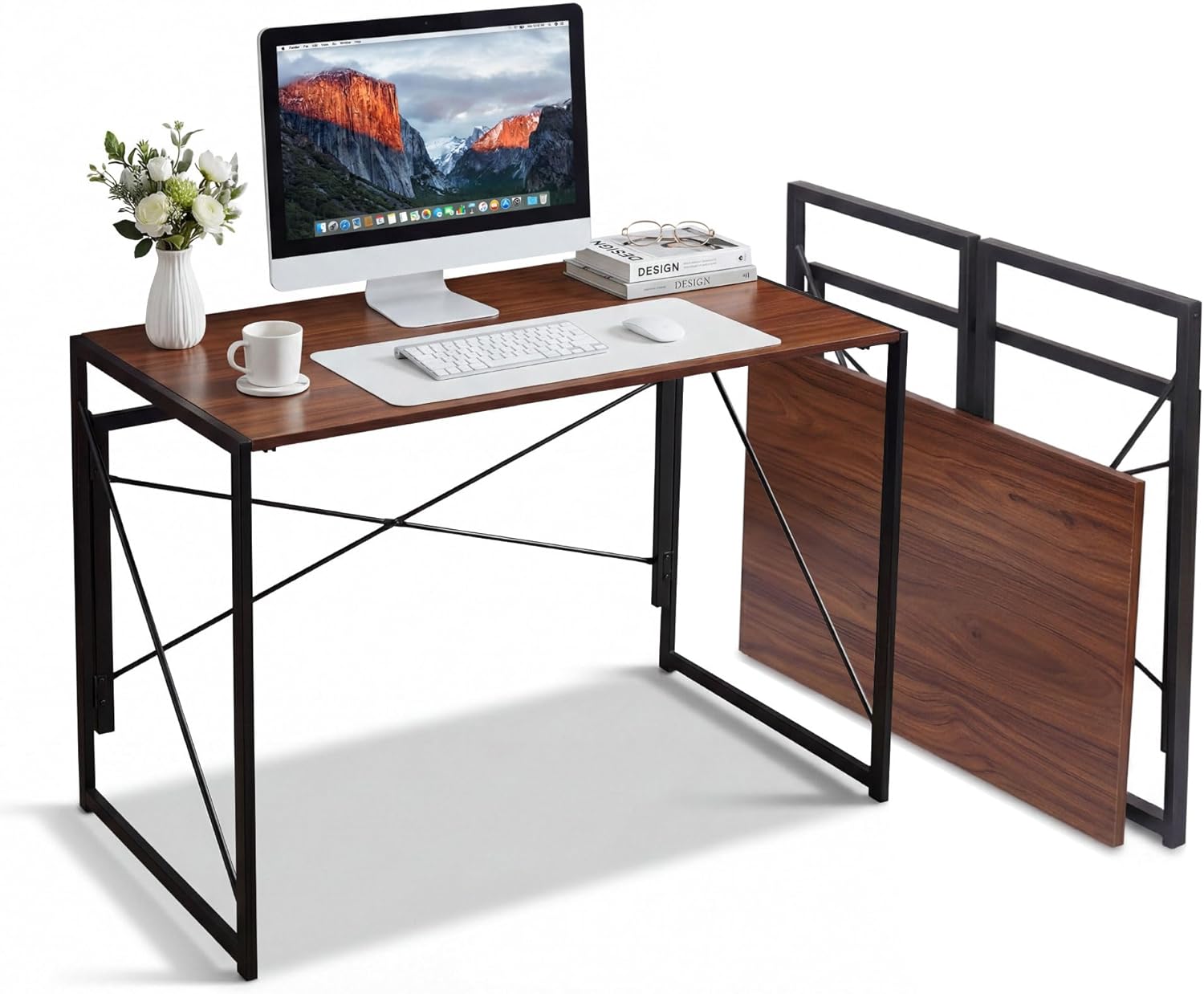 ZENY Folding Computer Desk 39'' Sturdy Writing Desk Gaming Desk Home Office PC Laptop Foldable Table Modern Simple Small Study Desk Steel Frame