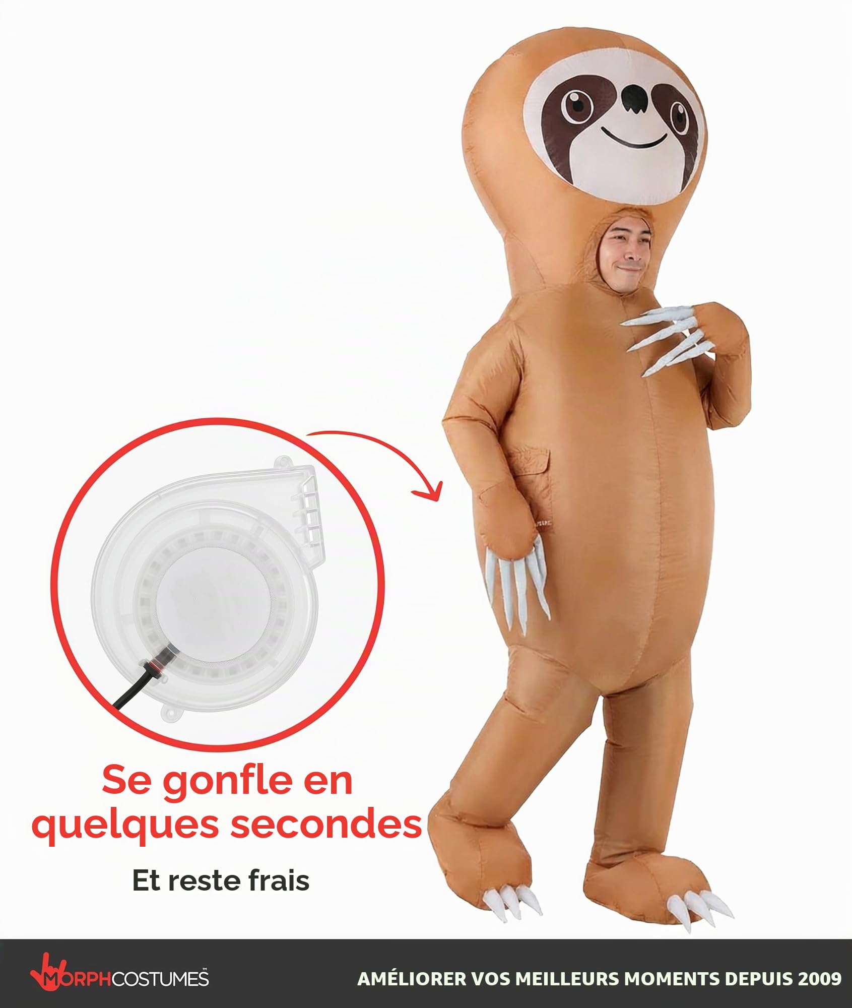 Morph Déguisement Gonflable Paresseux Adulte, Combinaison Animaux Femme, Costume Carnaval Adulte, Taille Unique