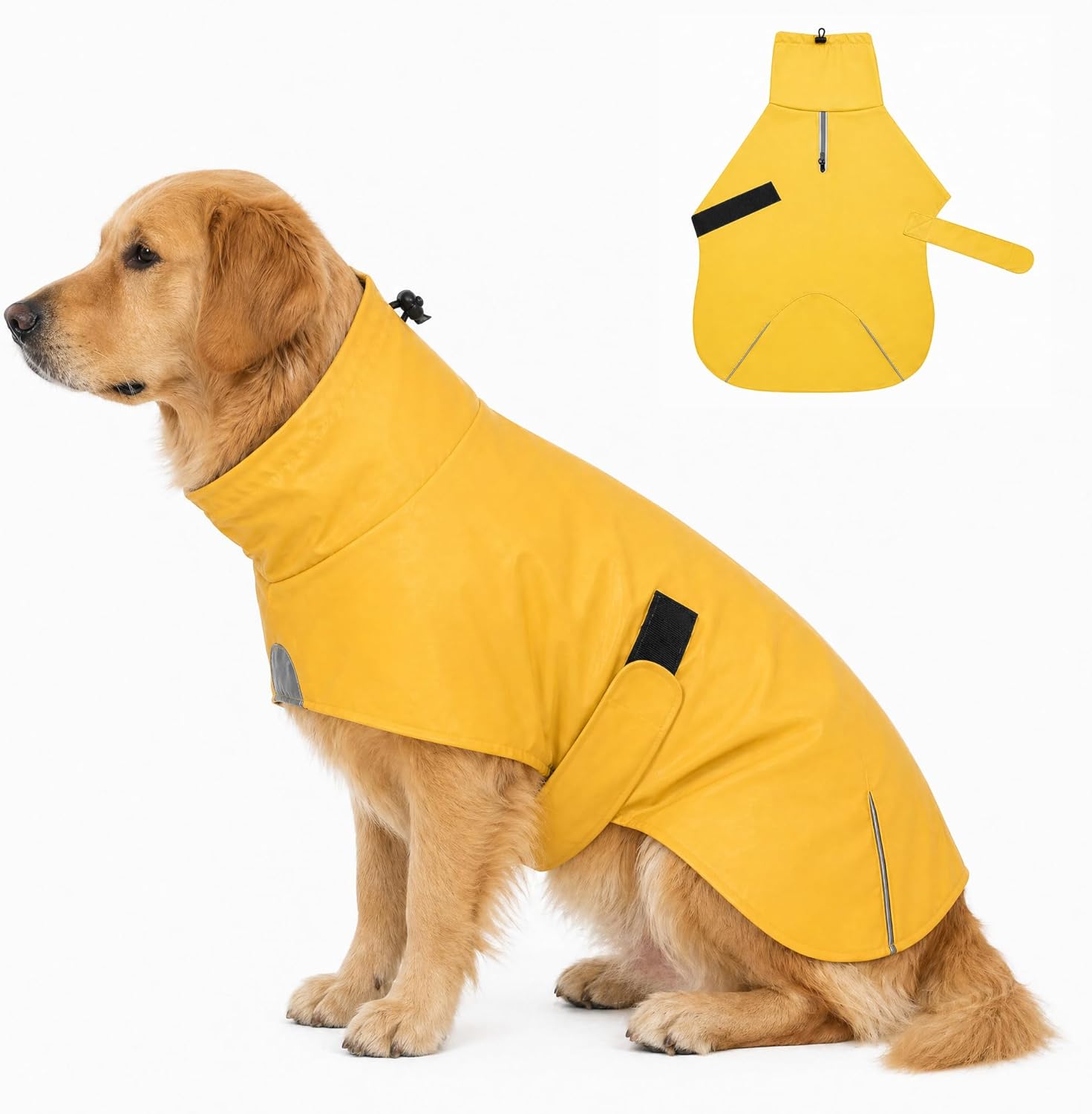 PU Dog Raincoat, Non-Toxic & Odorless Waterproof Vest, Adjustable High Neck and Hook & Loop Belly Closure for Rainy Potty Breaks & Wet Weather Outdoor Walks (Yellow, XX-Large)