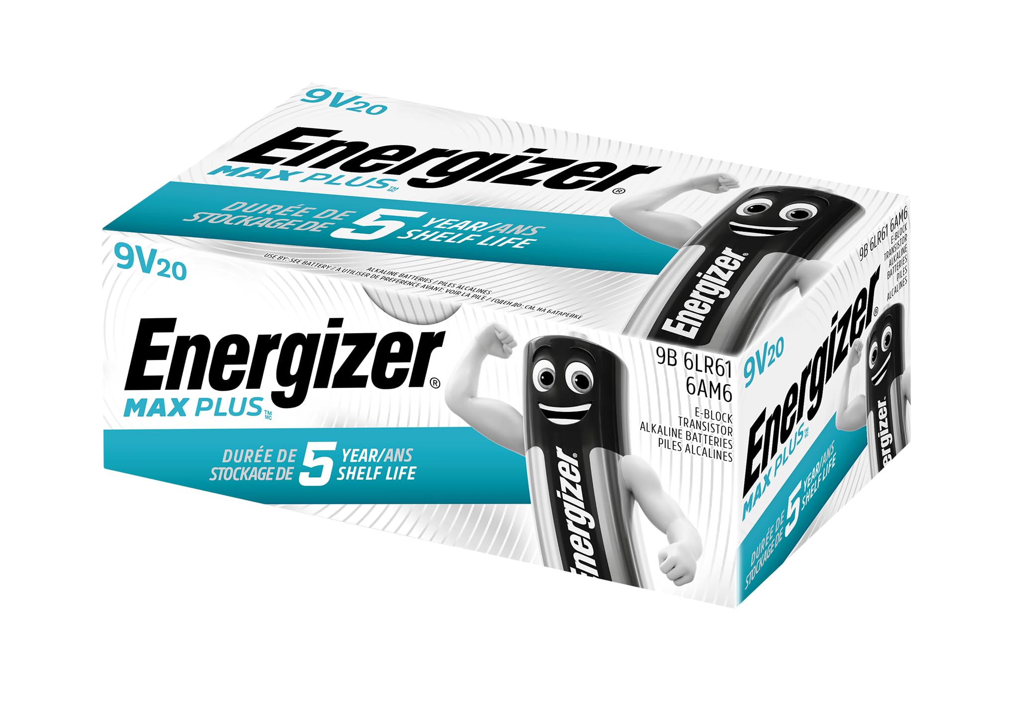 Energizer Max Plus - Batterie alcaline da 9 V, confezione da 20