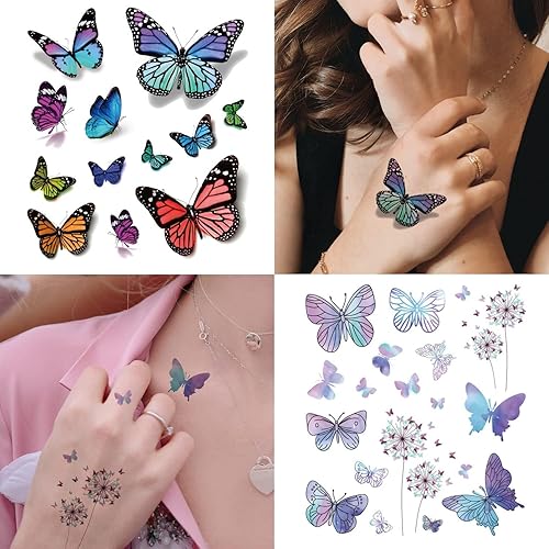 Miniatura 5 de Cerlaza Tatuajes de mariposa 3D temporales, 120 estilos de calcomanías de tatuajes de mariposa para mujeres y niñas, tatuaje falso realista