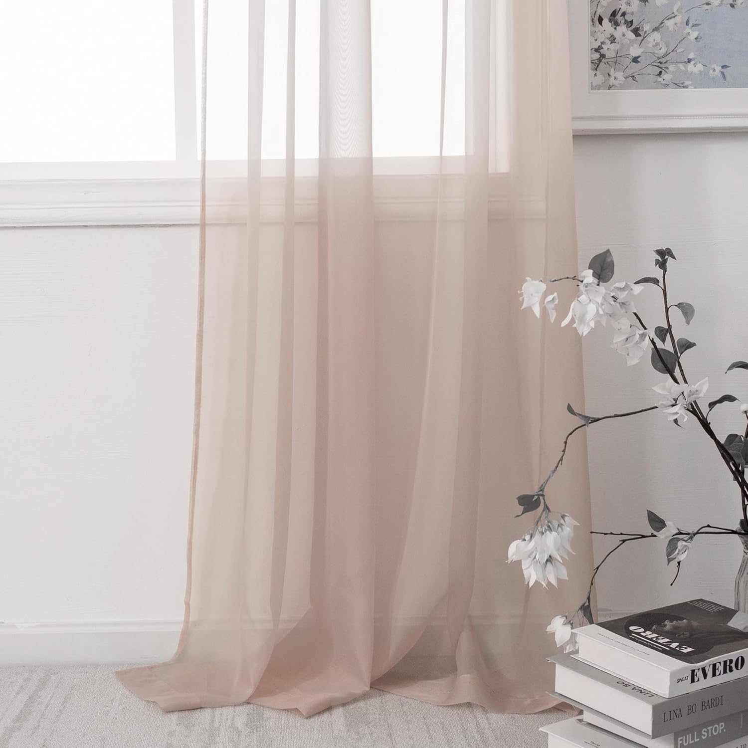 HUTO Blush Pink Sheer Curtains 108 inches Long for Bedroom Top Rod Pocket Sheer Window Panels Curtains for Nursery Living Room 52 by 108 Inch Length Set of 2 Panels
