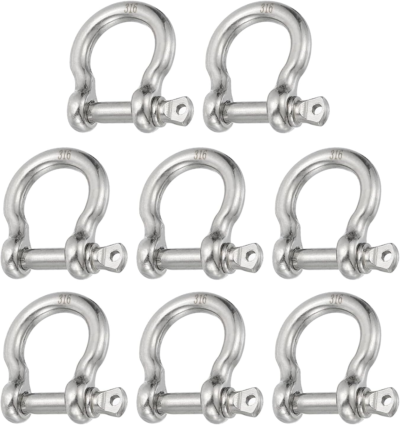 PATIKIL Screw Pin Shackle 3.9mm 1/8" 220lb, 8Pcs 316 Stainless Steel Forged Bow Shackle Marine Grade for Chains Wire Rope Outdoor, Silver