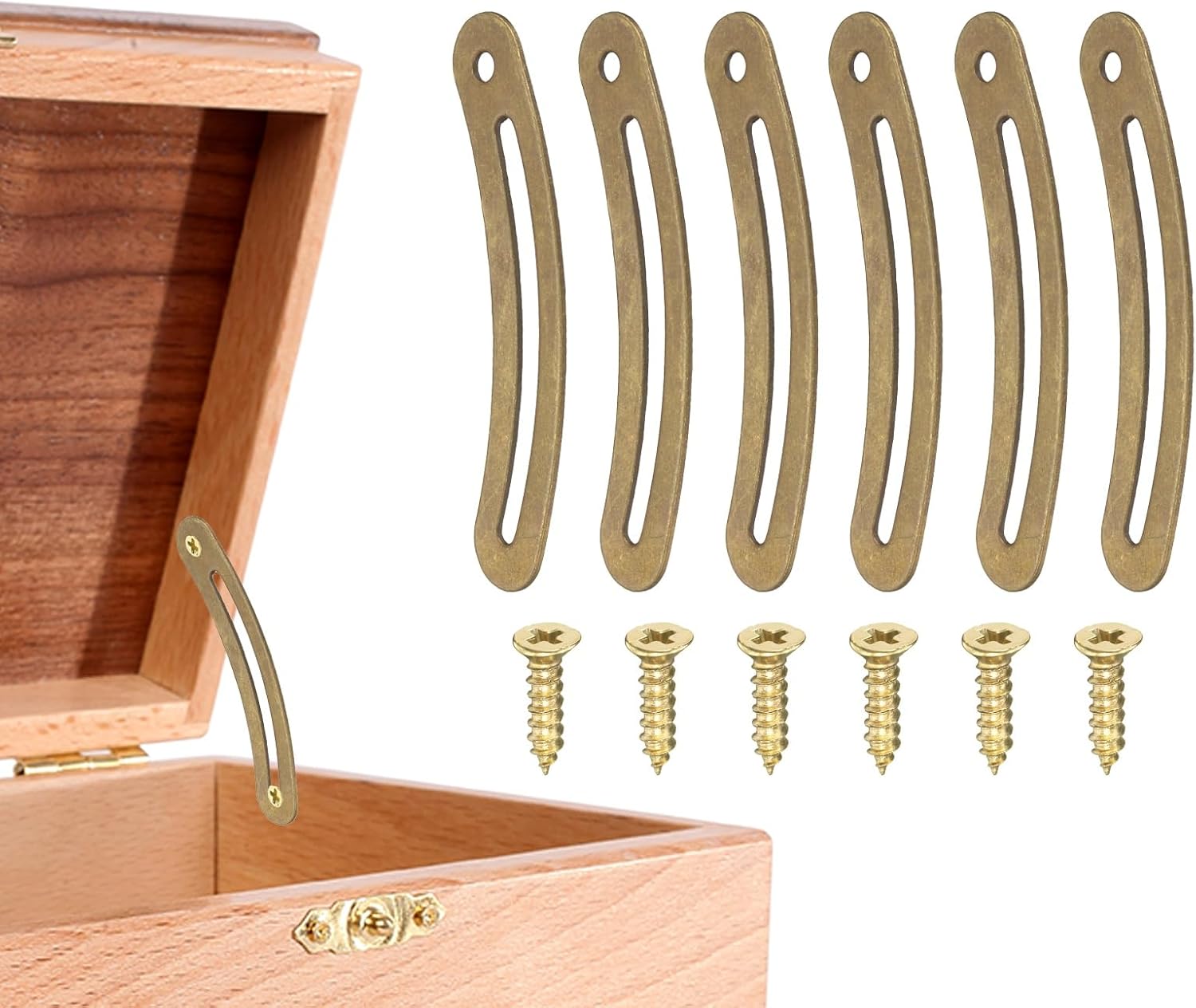 uxcell 2Pcs Lid Support Hinges, 1.9" Brass Lid Stay Hinges with Screws for Cabinet Wardrobe Wooden Jewelry Box Cupboard Storage Shelve, Gold Tone