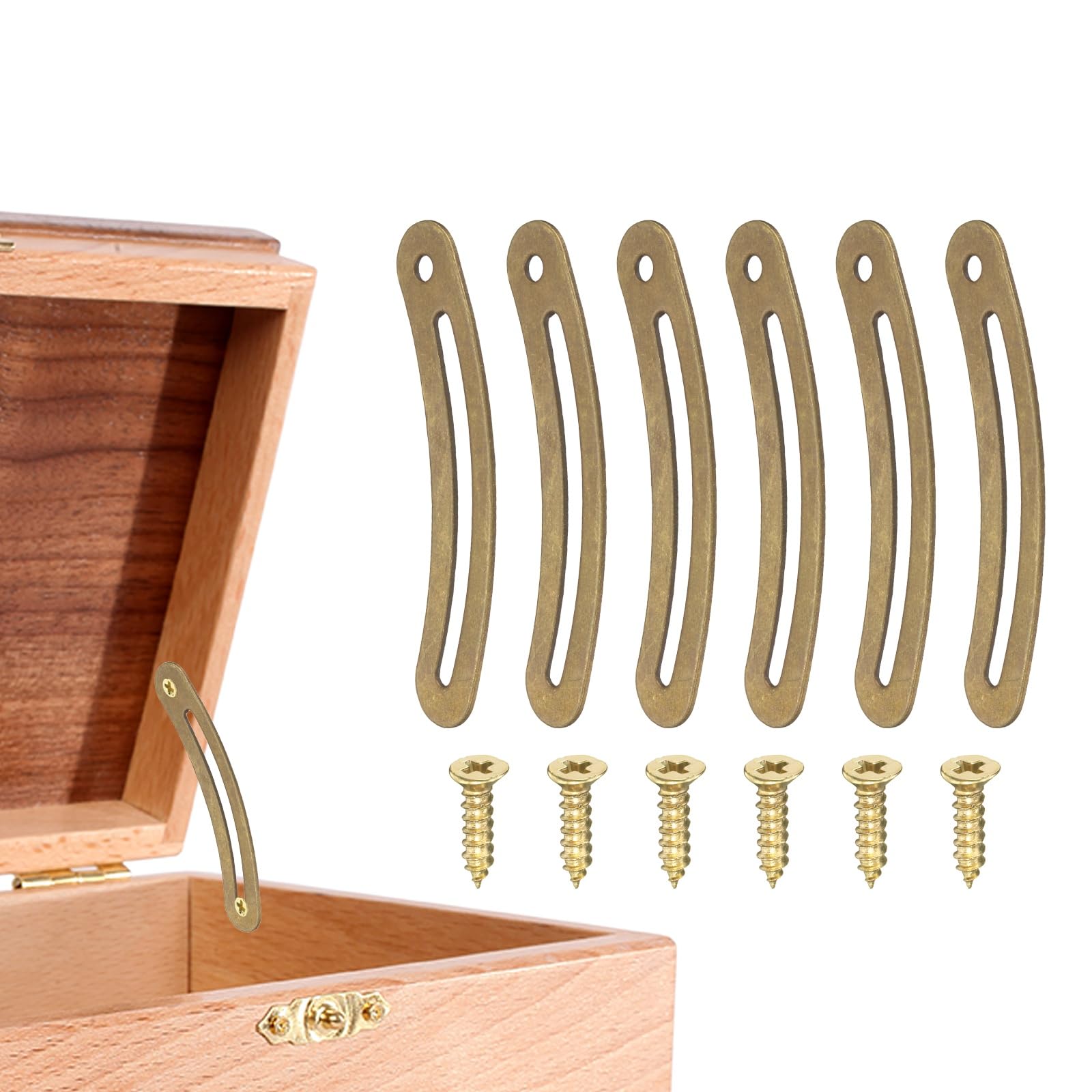 sourcing map 6Pcs Lid Support Hinges, 1.9" Brass Lid Stay Hinges with Screws for Cabinet Wardrobe Wooden Jewelry Box Cupboard Storage Shelve, Bronze Tone