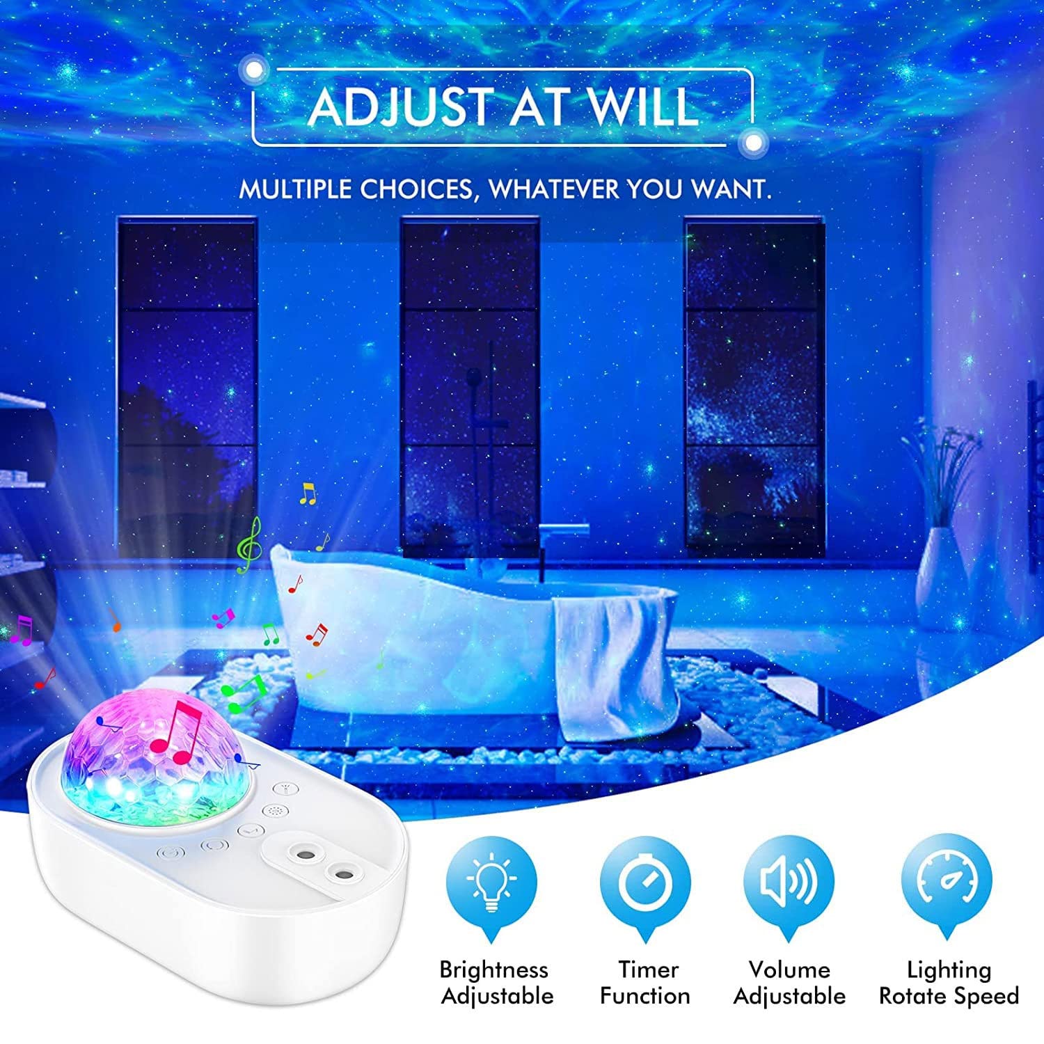 Proyector de Estrellas, proyector de luz Nocturna 3 en 1 con Control Remoto, Altavoz de música Bluetooth para Dormitorio/Fiesta/decoración del hogar, proyector de Cielo estrel