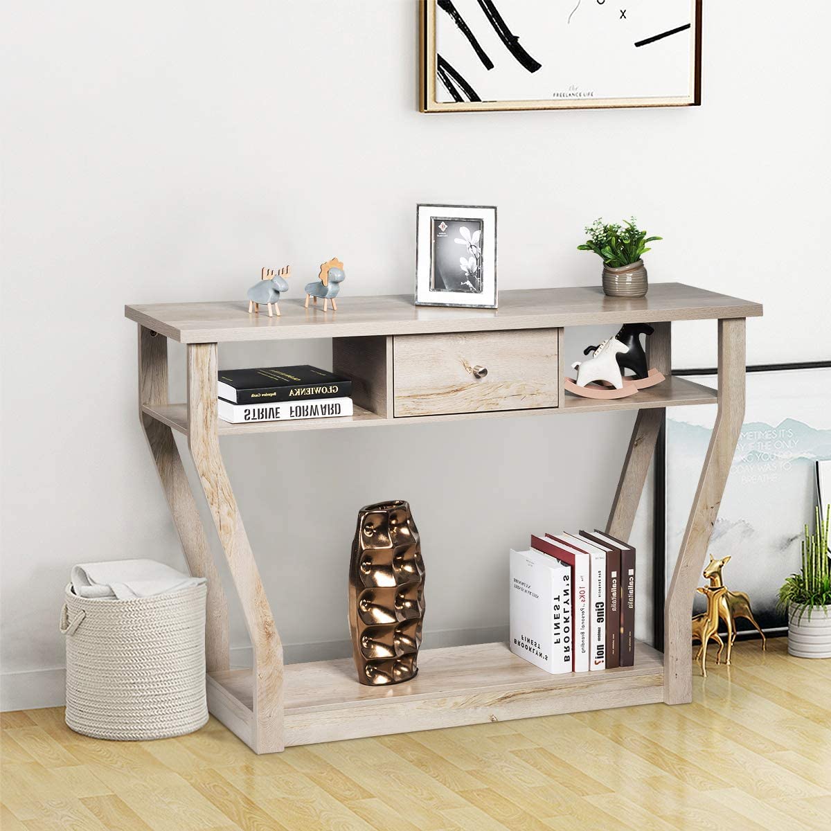 Table Console Extensible LIFEZEAL Avec Tiroir - 120x30x81 Cm Grise Pour Entrée Et Salon