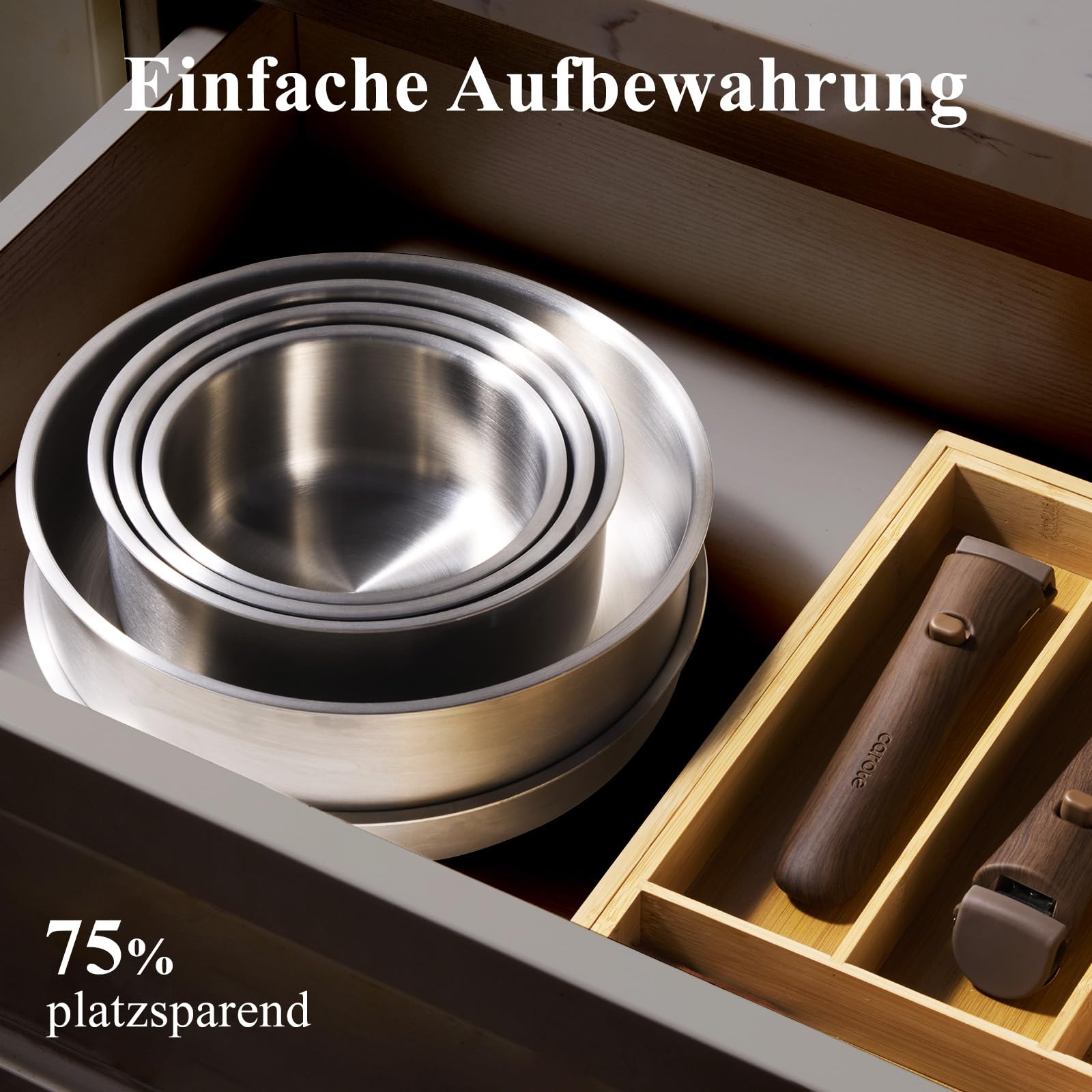 CAROTE 13-tlg, Edelstahl Topf und Pfannenset abnehmbarer Griff Induktion